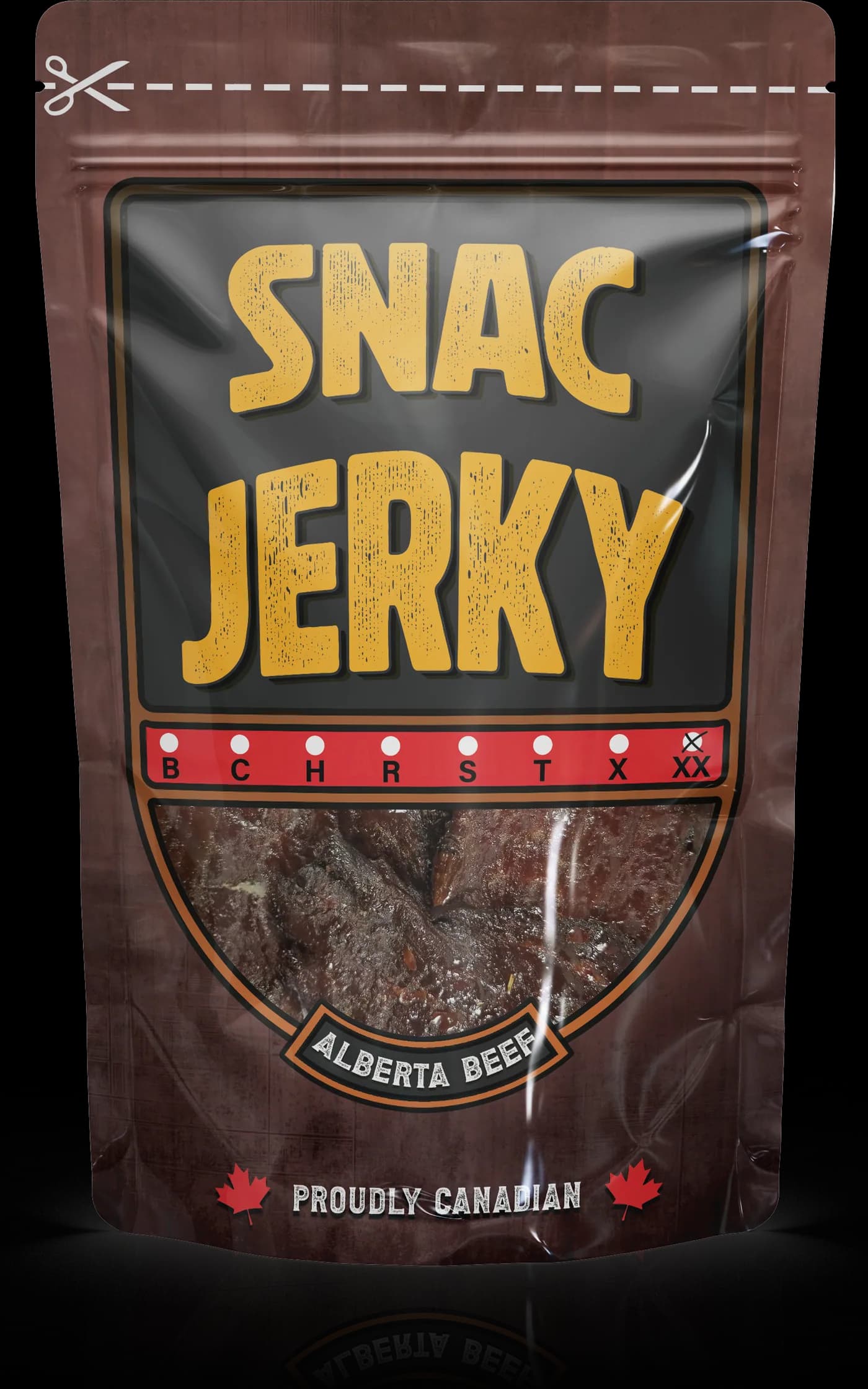 A bag of SNAC Jerky, Alberta beef