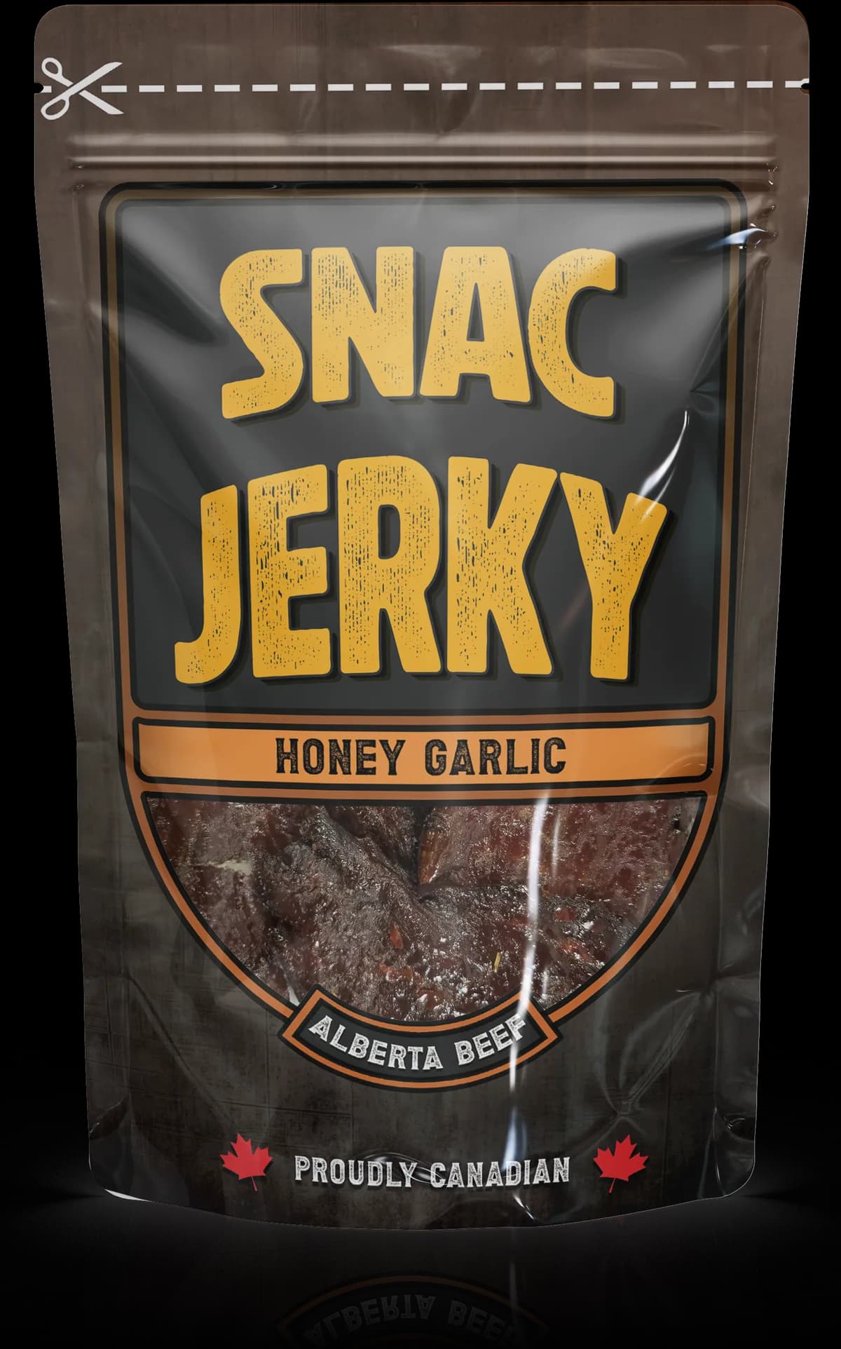 Honey Garlic Jerky bag, front