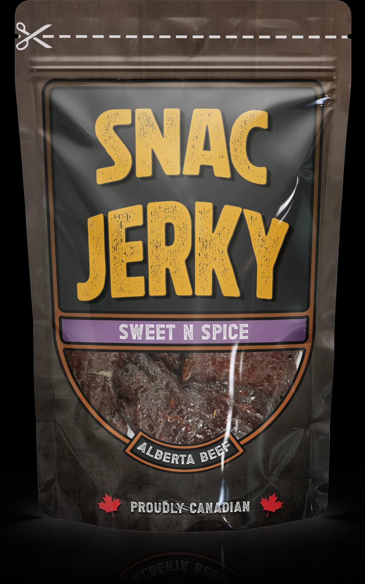 Sweet n' Spice Jerky bag, front